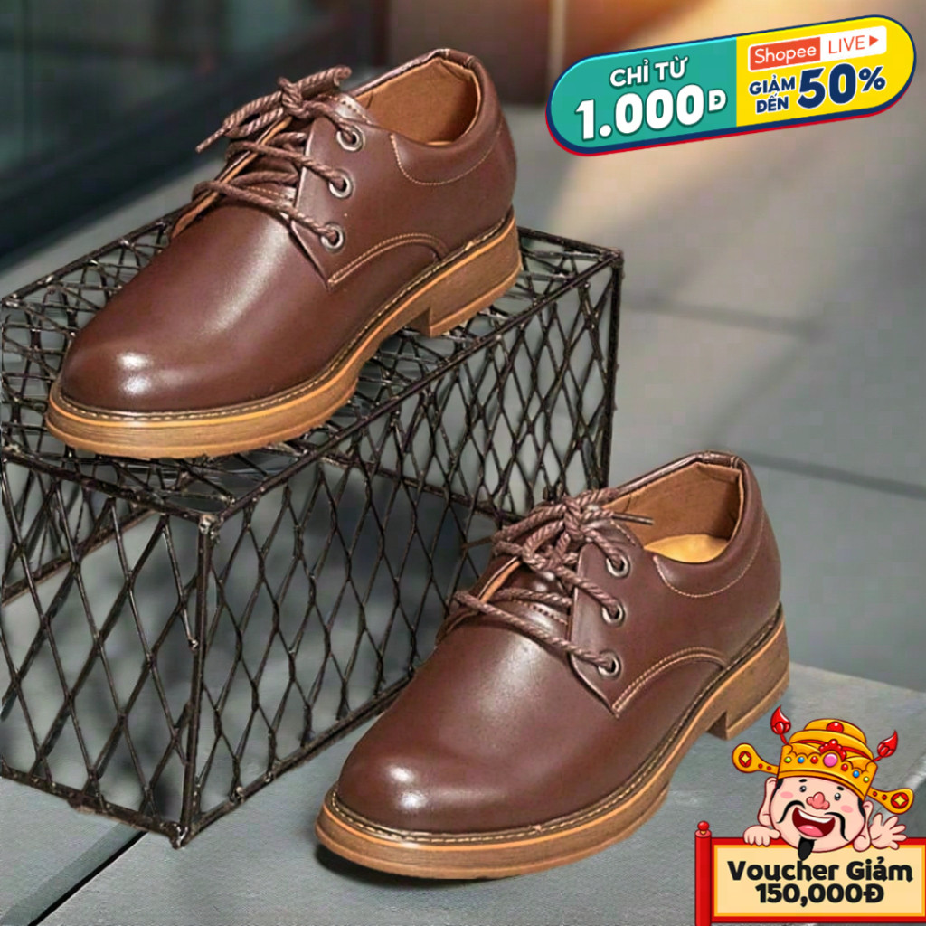 Giày Da Nam Da Bò Thật Đế Cao Su Nguyên Khối Cao 5 cm Lịch Lãm Phong Cách Bảo Hành 1 Năm