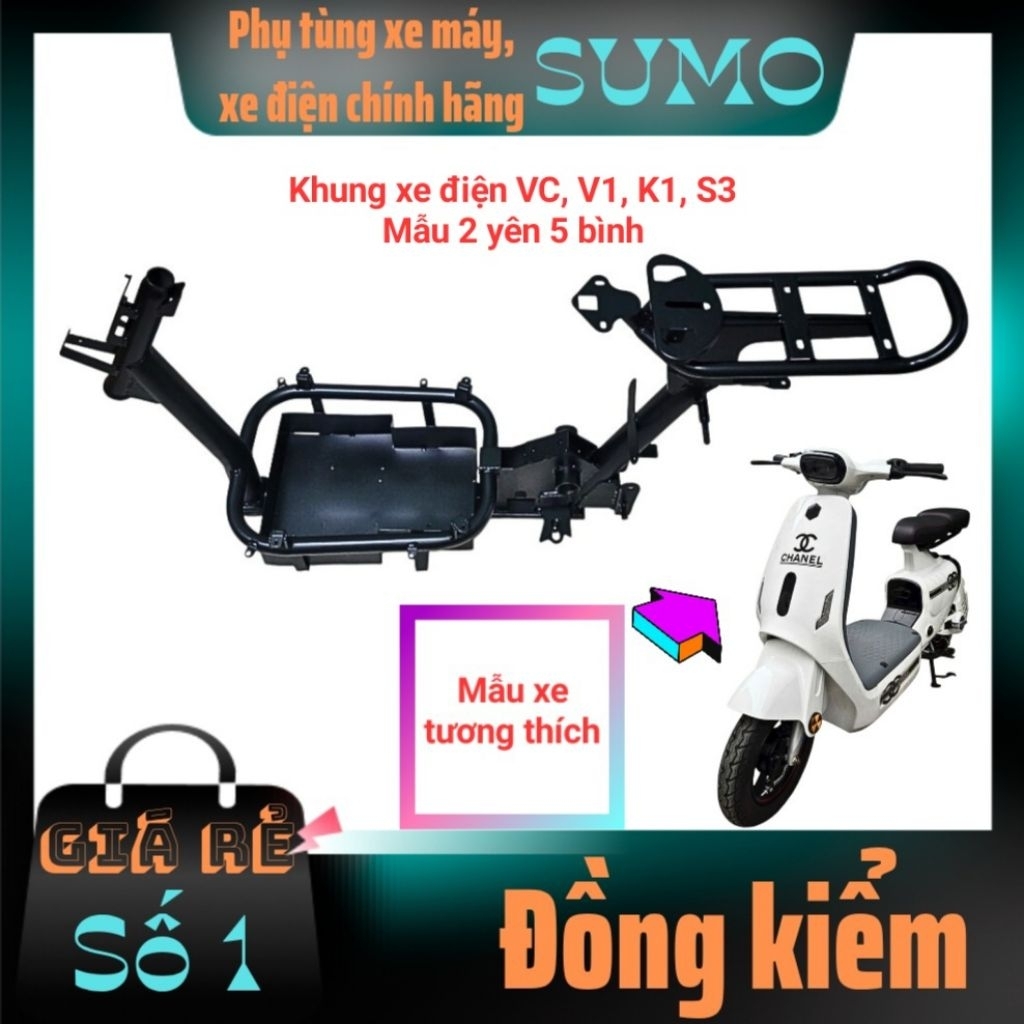Sườn xe điện VC, V1, K1, S3... 2 yên, khung xe điện VC, V1, K1, S3 và các mẫu xe kiểu dáng tương tự 