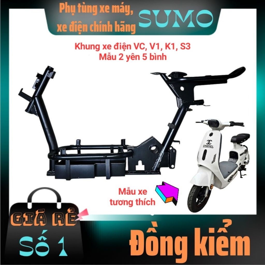 Khung xe điện VC, V1, K1, S3... 2 yên, sườn xe điện VC, V1, K1, S3 và các mẫu xe kiểu dáng tương tự 
