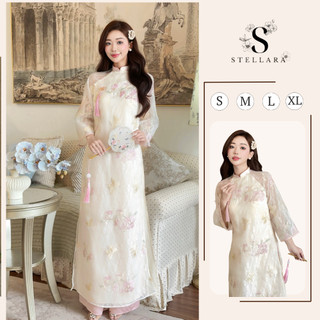  Set Áo dài cách tân Hồ Điệp Stellara dáng suông 2 lớp thêu hoa tinh tế áo dài tết 2026 4 tà chất tơ thêu cao cấp 