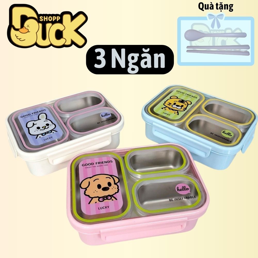 Hộp cơm trưa giữ nhiệt inox Lion Hộp cơm 900ml 3 ngăn giữ nhiệt (Tặng muỗng đũa) | BigBuy360 - bigbuy360.vn