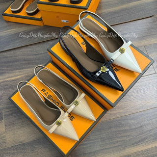    Giày Dép Huyền My   Giày sục nữ mũi nhọn phối nơ đính hoa trà hàng full hộp - TA65 