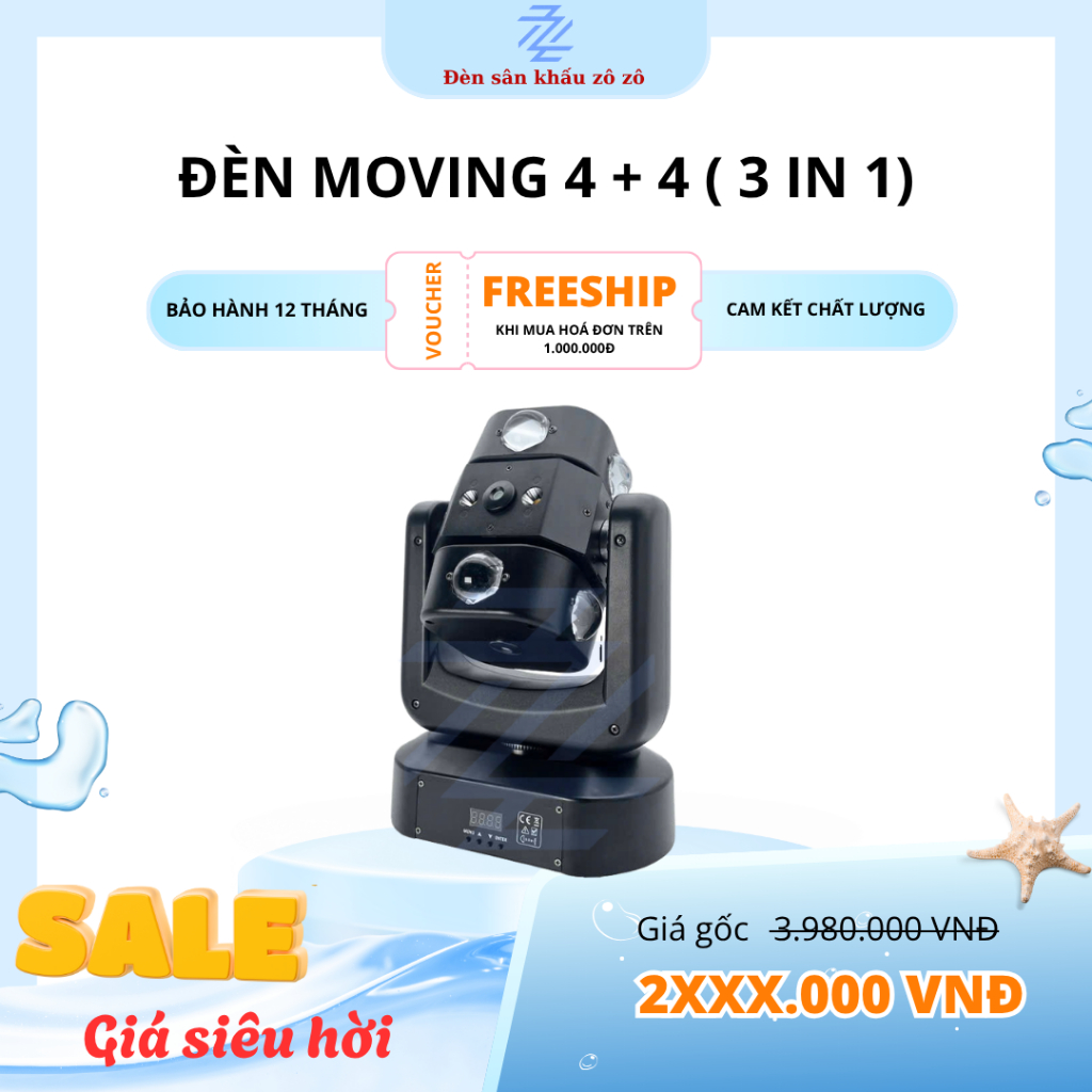 Đèn moving 4+4 (3in1),đèn sân khấu mới nhất