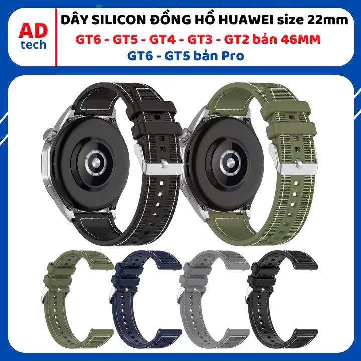 Dây đồng hồ silicon cho Huawei GT6 GT5 GT4 GT3 46mm GT6 Pro 46mm GT5 Pro 46mm chất liệu silicon khâu