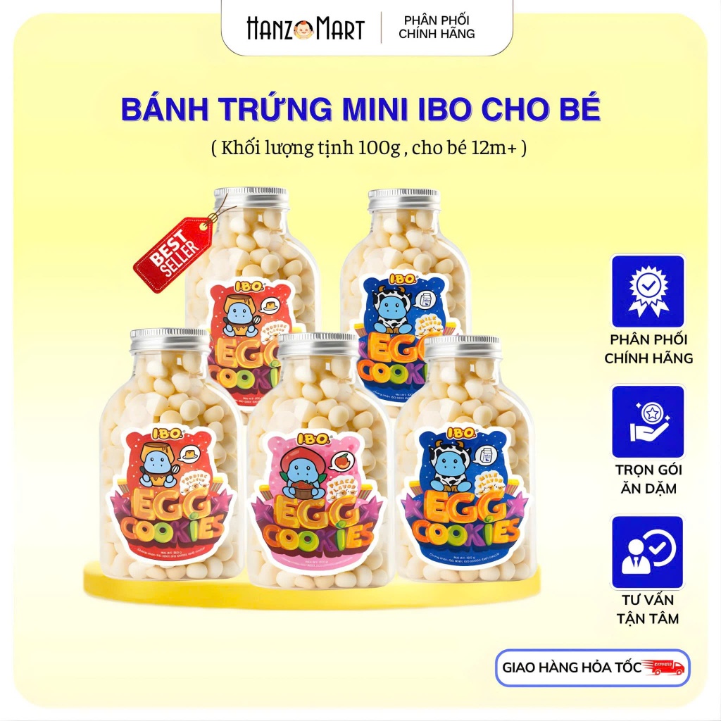 Bánh ăn dặm cho bé men trứng bi sữa rau củ / trái cây trứng IBO 100g