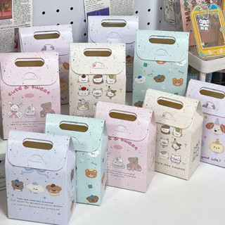 Túi quà, Hộp quà giấy tự gấp GẤU NƠ tone hồng Size 15*9.8*5.8cm dùng làm quà tặng