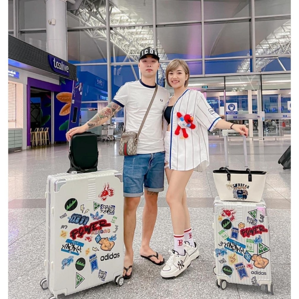 [TA.Travel] Vali Adidas sticker màu trắng sữa size 20 - 28 Cao cấp
