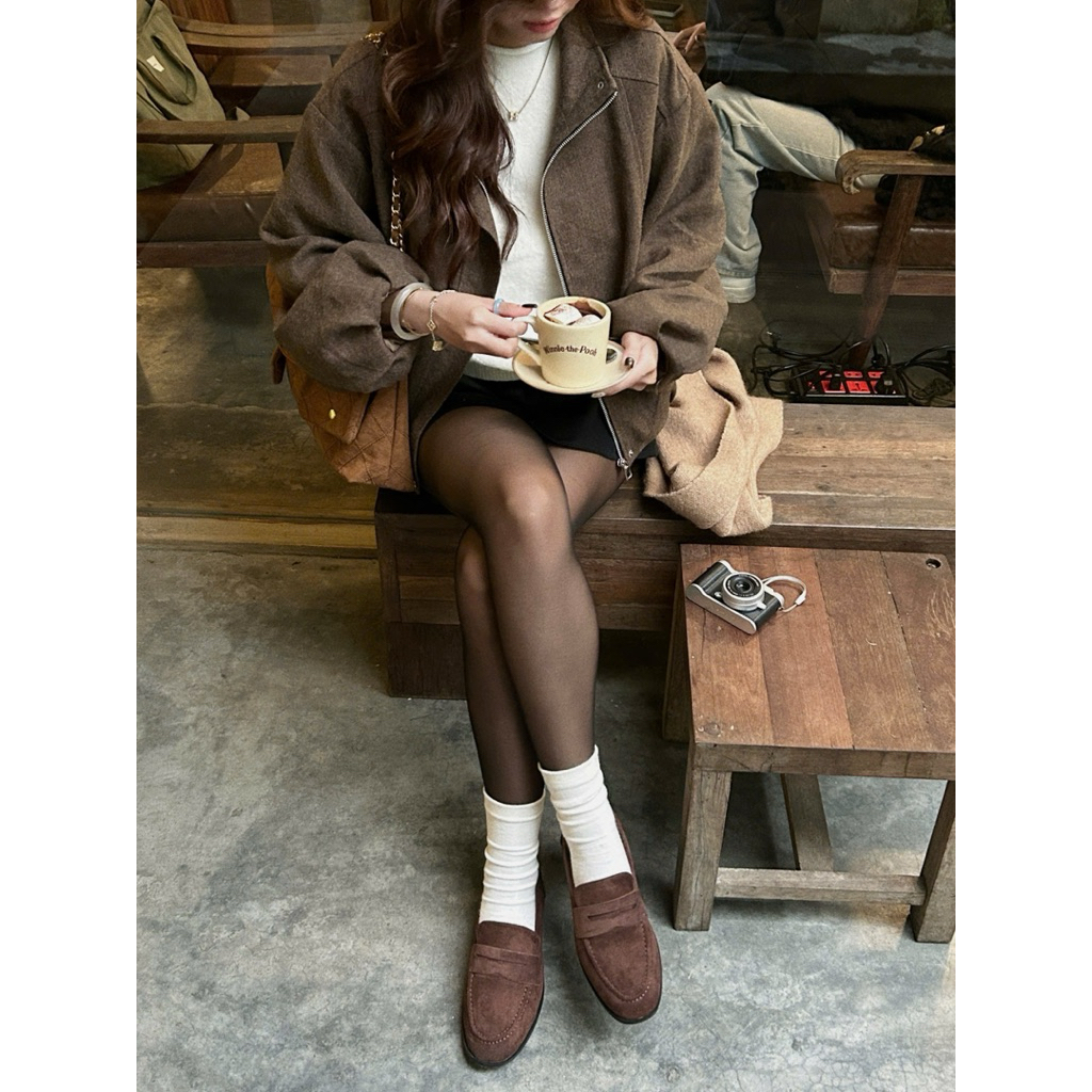 (ẢNH OLDSCHOOL) Áo khoác dạ bố Nâu cổ trụ dáng bom tay chuông BOMIE JACKET Áo | BigBuy360 - bigbuy360.vn