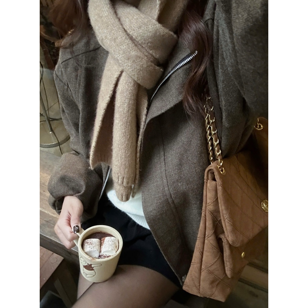 (ẢNH OLDSCHOOL) Áo khoác dạ bố Nâu cổ trụ dáng bom tay chuông BOMIE JACKET Áo | BigBuy360 - bigbuy360.vn