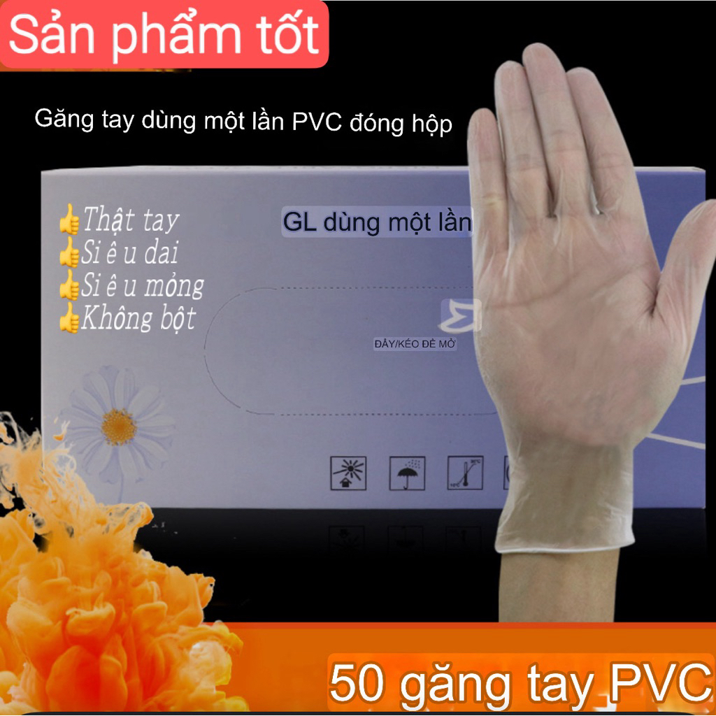 [Có size]Găng Tay PVC Dùng Một Lần Trong Suốt – Hộp 50 Cái | Không Bột – Co Giãn Tốt – Dùng Cho Spa,