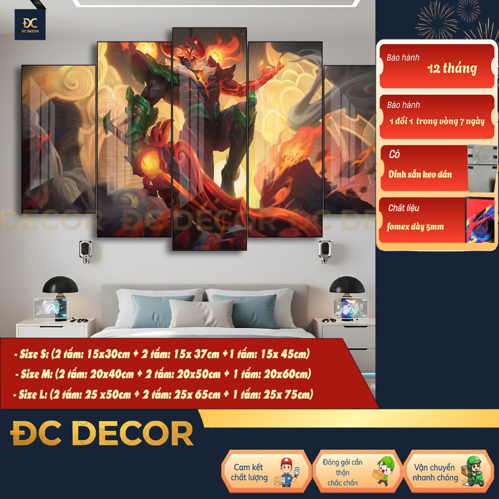 tranh bộ 5 mica tráng gương cao cấp liên minh huyền thoại Aatrox, tranh trang trí, tranh decor