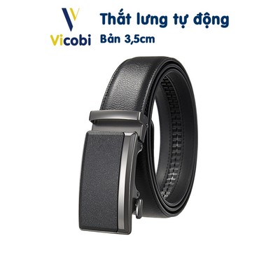 Dây thắt lưng nam da bò Vicobi TLE9, dây nịt khóa tự động bản 3,5cm