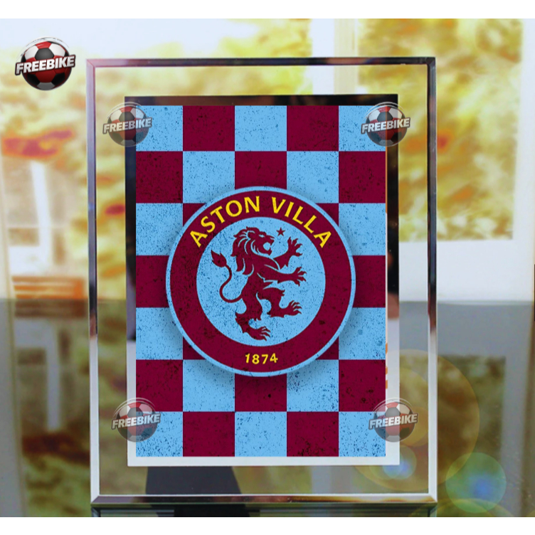 KHUNG POSTER LOGO ASTON VILLA BẰNG KÍNH PHA LÊ CAO CẤP