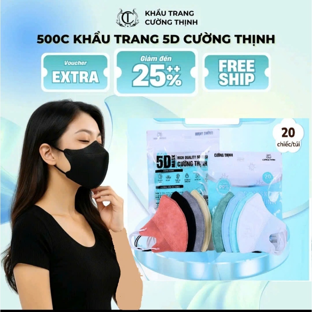 400 CÁI KHẨU TRANG 5D CƯỜNG THỊNH, NGƯỜI LỚN, CHỐNG NẮNG, CHỐNG TIA UV
