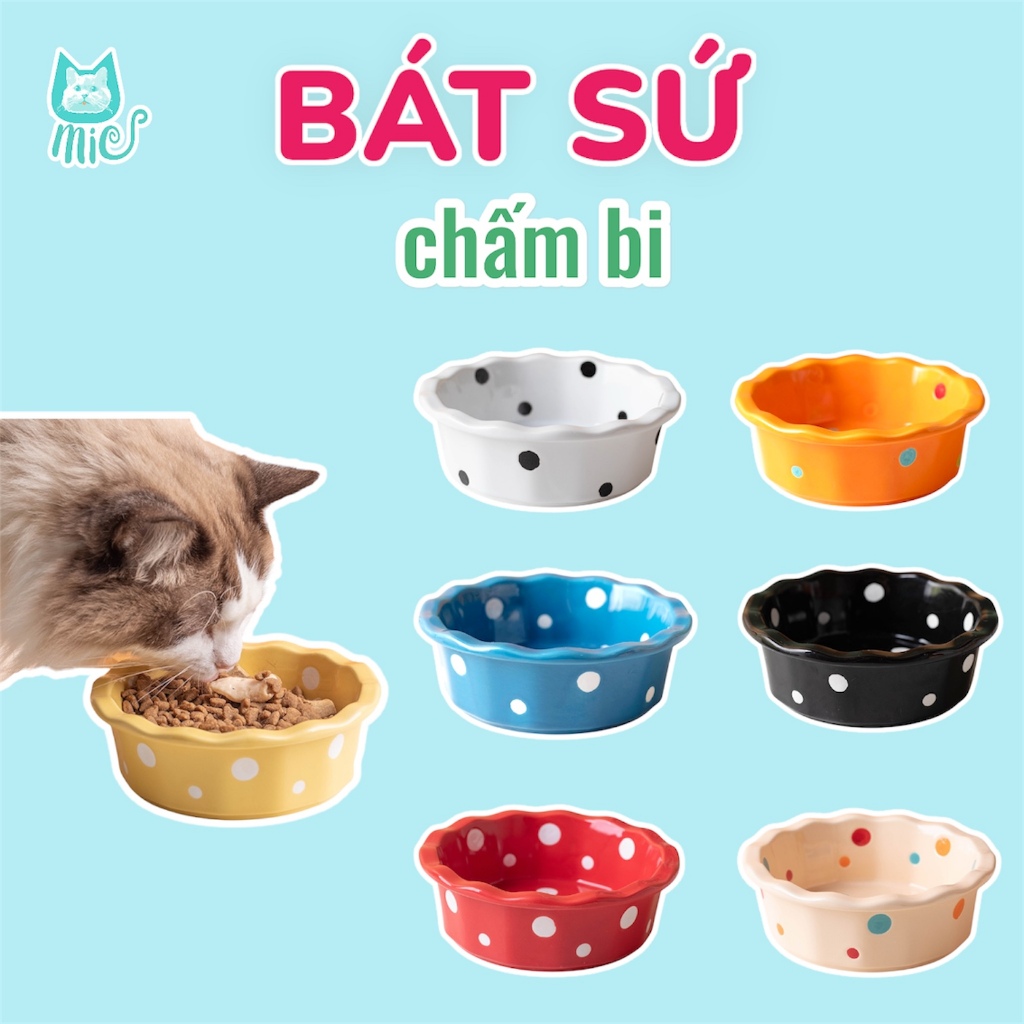 Bát sứ đơn, bát chấm bi cho thú cưng
