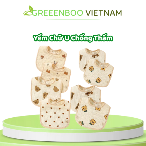 Yếm chống thấm chữ U vải muslin an toàn cho bé, Yếm cổ vuông muslin chống thấm cho bé, Yếm Muslin Cổ
