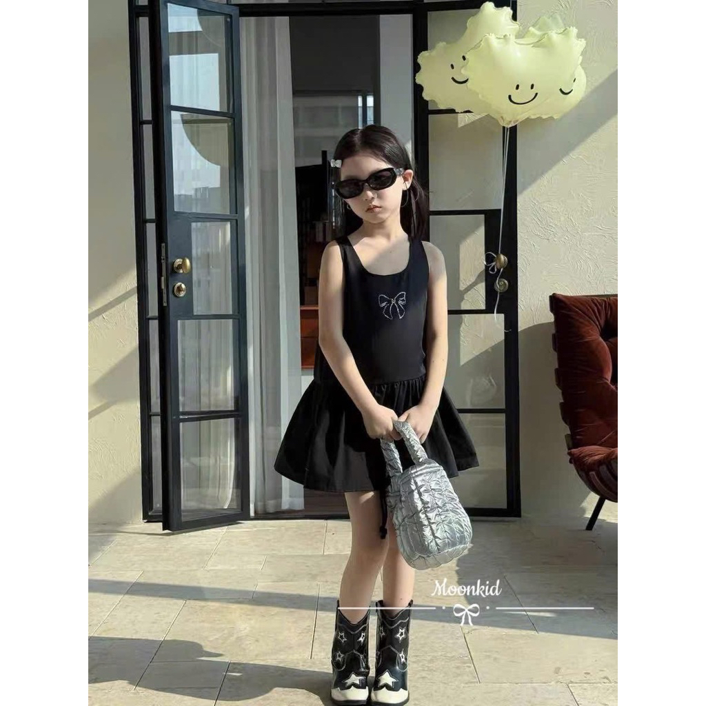 [LiA baby’s] Váy đen trơn xoè hoạ tiết nơ xinh xắn cho bé gái (9-24kg)