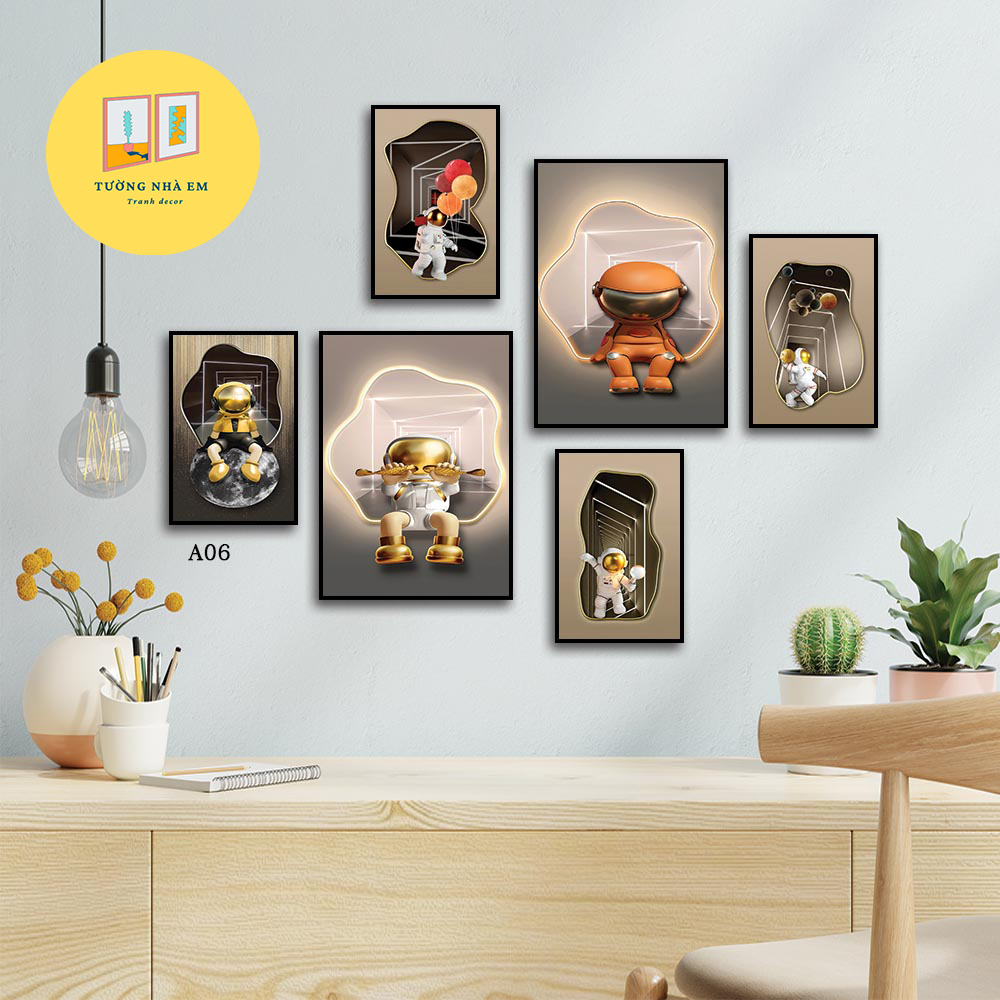 Bộ 6 Tranh Dán Tường Decor – Tranh Treo Tường Nghệ Thuật Hình Gấu Bearick Trang Trí Phòng Live, Stud