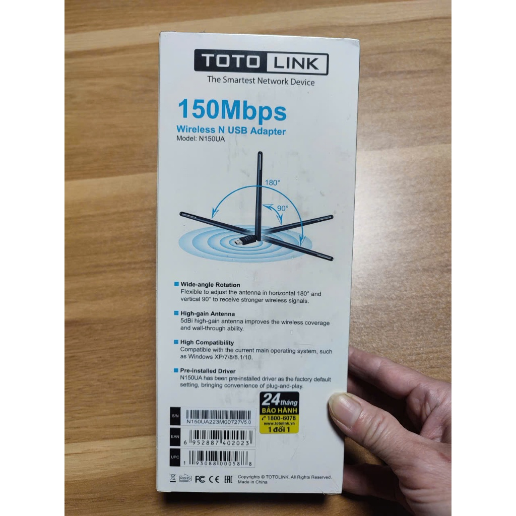 Bộ thu USB Wi-Fi TOTOLINK N150UA - WiFi chuẩn N 150Mbps dễ sử dụng cho PC Laptop