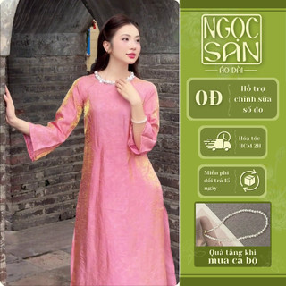 Áo dài Tường Xuân hồng lụa ánh kim dáng suông duyên dáng chụp có bigsize – Áo dài Ngọc San
