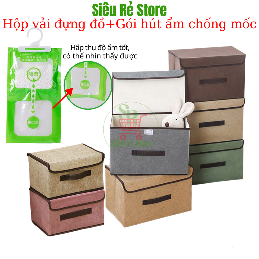 Hộp đựng quần áo có nắp+Gói hút ẩm chống mốc quần áo Siêu Rẻ Store Thùng vải đựng quần áo dễ gấp gọn cất chứa đồ xếp gọn