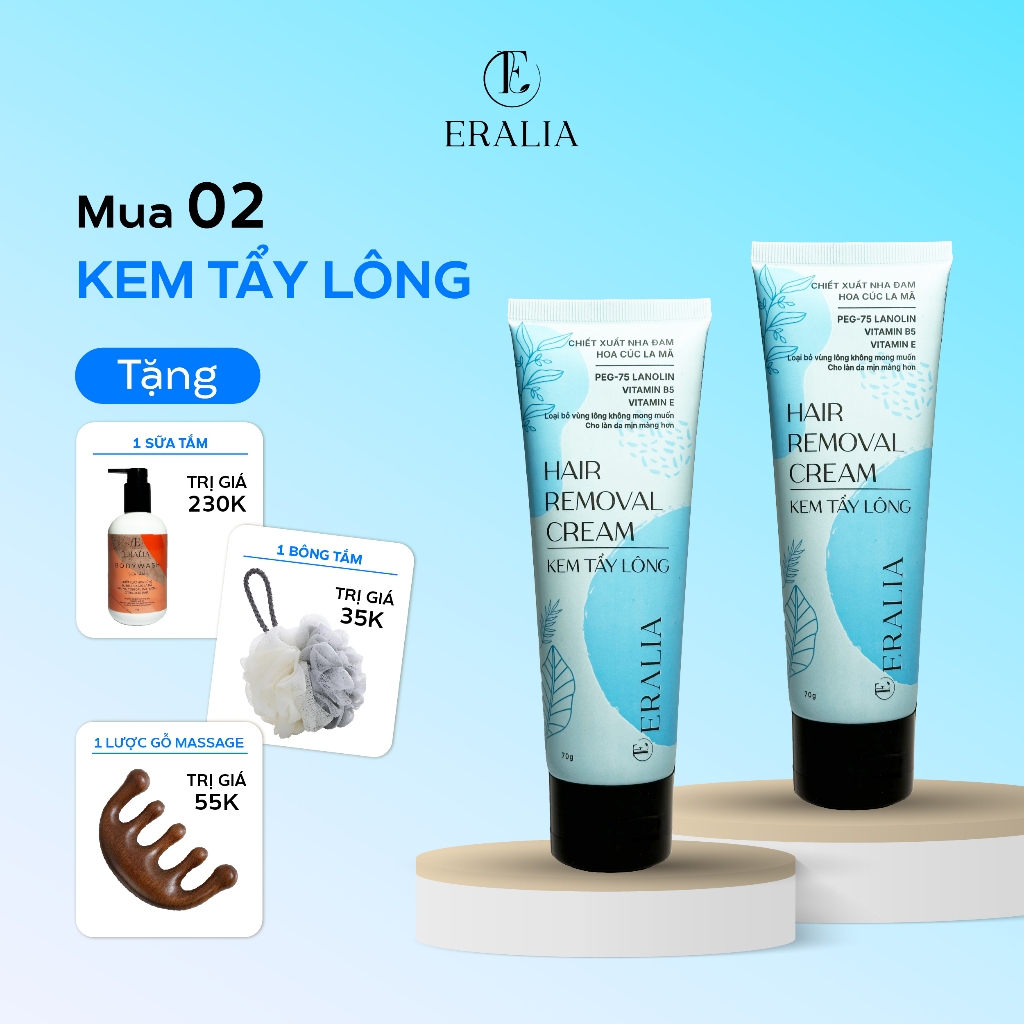 [COMBO 2 KEM TẨY LÔNG] Kem tẩy lông dành cho da nhạy cảm ERALIA (70gr) chiết xuất nha đam, cúc La Mã