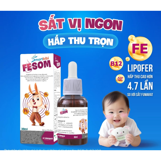 Smartbibi Fesom- Siro Bổ Sung Sắt Giúp Hỗ Trợ Chức Năng Nhận Thức, Tạo Máu, Cải Thiện Tình Trạng Thi