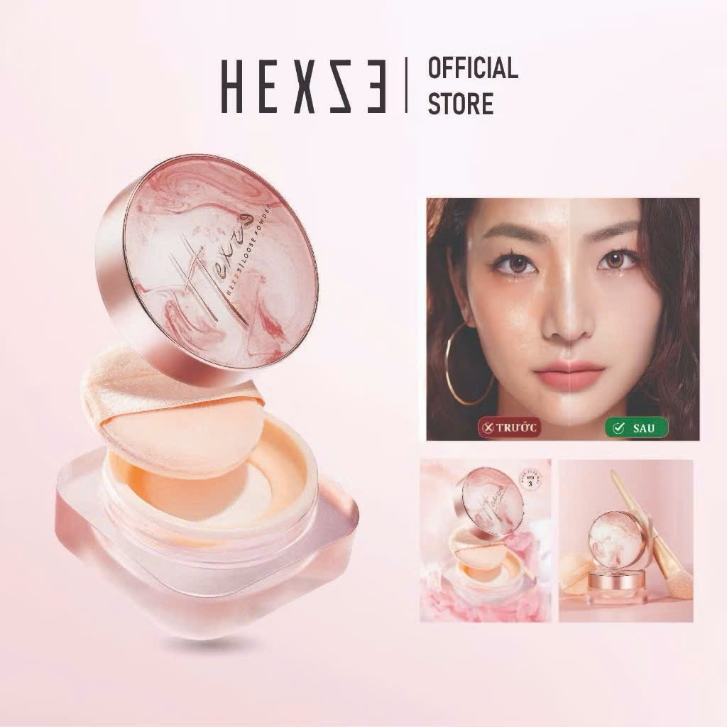 Phấn phủ HEXZE dạng bột kiềm dầu lâu trôi giúp giữ lớp nền bền chặt | XINH XINH COSMETICS