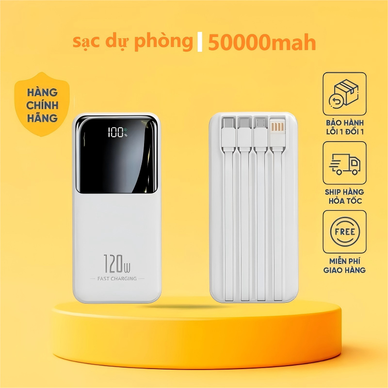 (Tặng Cáp Sạc Nhanh)sạc dự phòng pin 50000mAh 80000mAh sạc nhanh pin 120W dung lượng lớn có sẵn nhiề