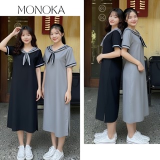  Váy suông dáng dài cổ thủy thủ cộc tay form rộng Đầm bầu cổ sen nơ dễ thương bigsize chubby mặc nhà đi chơi basic T1387G 