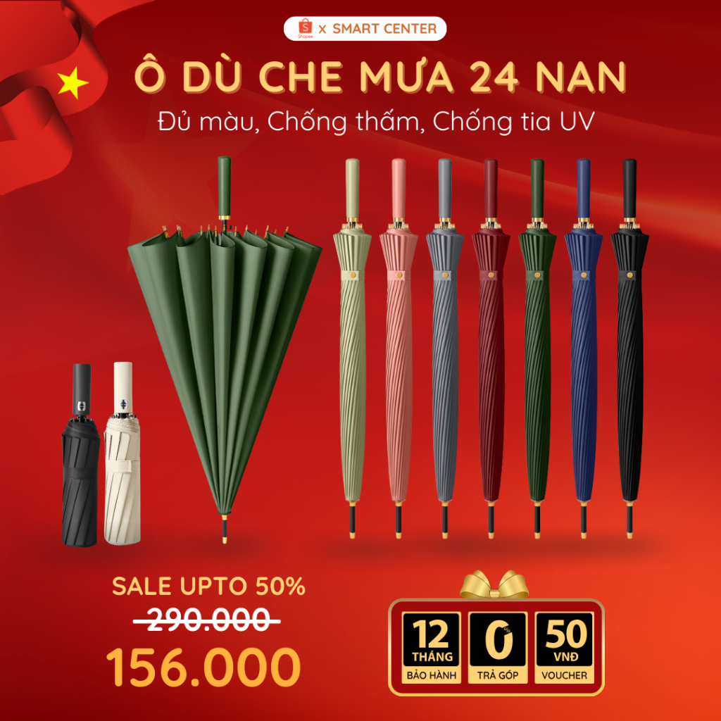 Ô Dù Cỡ Lớn KAW Loại 24 Nan Vải Chống Thấm Đi Mưa, Ô Dù Che Mưa Che Nắng, Đường kính 115cm