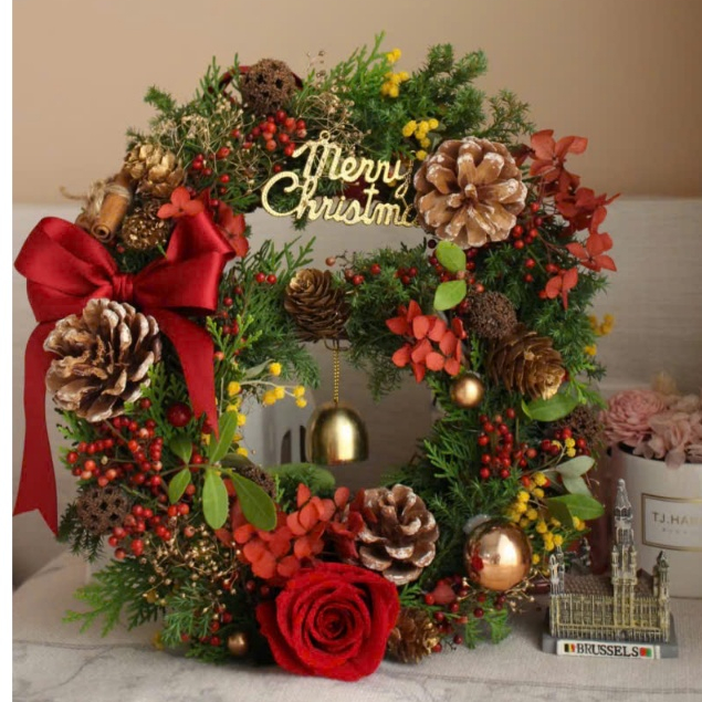 [Tặng Đèn] Vòng Hoa Noel 20cm Mã PC801 Vòng Nguyệt Quế Treo Trang Trí Noel Giáng Sinh Handmade HGDPC