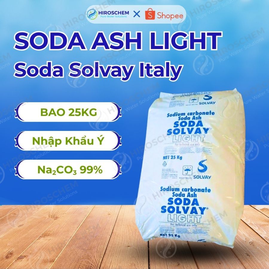 [Bao 25kg] Soda Ash Light Solvay Na2CO3 Tăng pH, làm mềm nước, sản xuất thủy tinh - nhập khẩu Italy