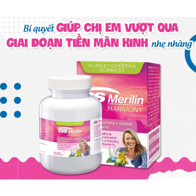 GS Merilin Harmony Hỗ trợ cân bằng nội tiết tố nữ, cho phụ nữ tiền mãn kinh và mãn kinh Hộp 30 viên,