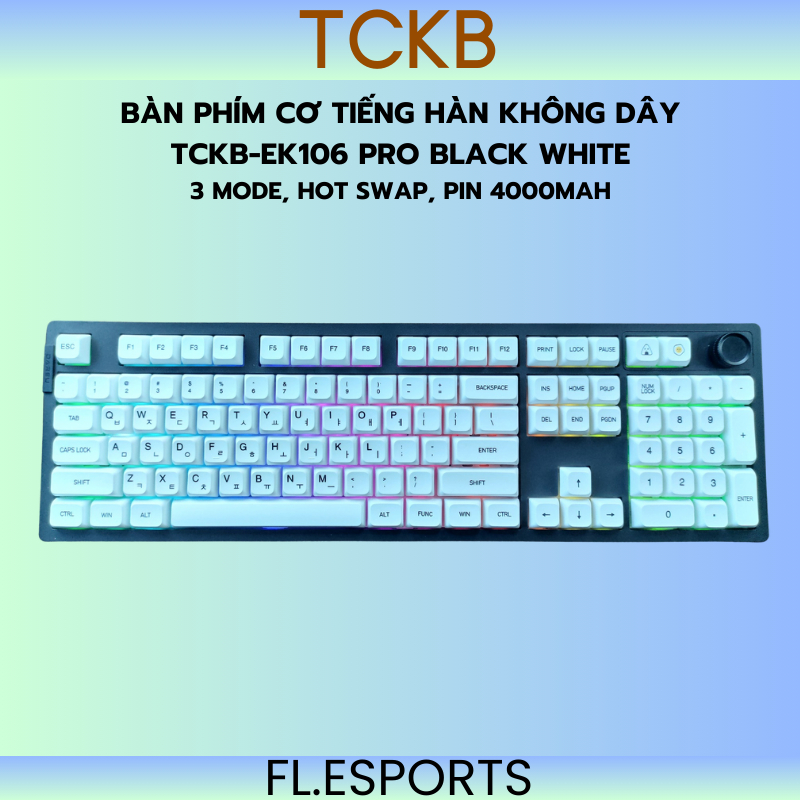 Bàn phím cơ tiếng Hàn không dây TCKB-EK106 Pro Black White