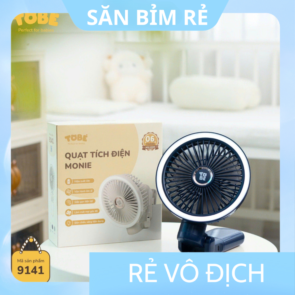Quạt Sạc Tích Điện Mini Pin 7200Mah Tobe, Quạt Mini GF07 Kẹp Bàn Xe đẩy Nôi Cũi