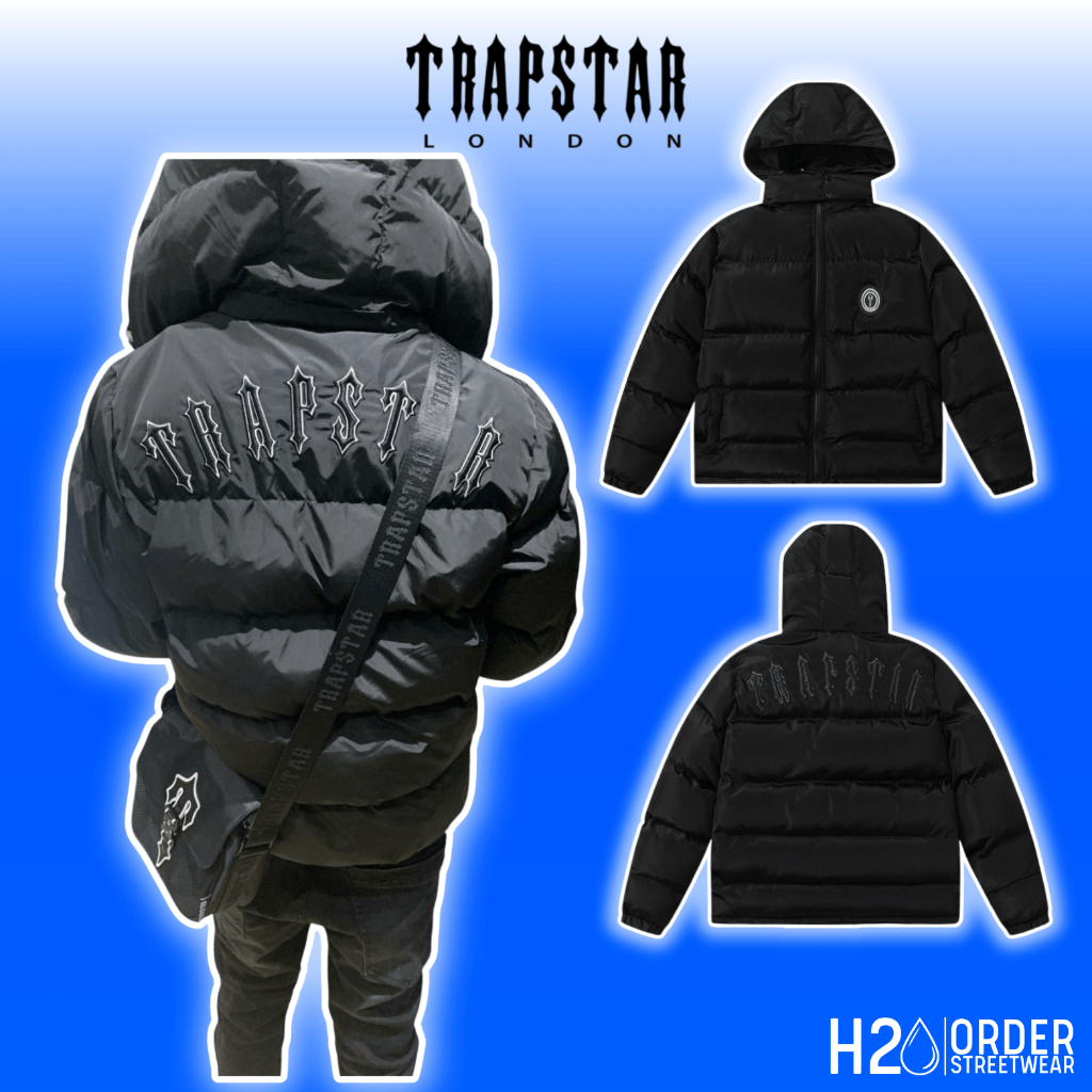(High Quality) Áo Phao Mùa Đông Drip Trapstar London Đen Nhám Cao Cấp – Áo Khoác Phao Đen Nhám Nam C
