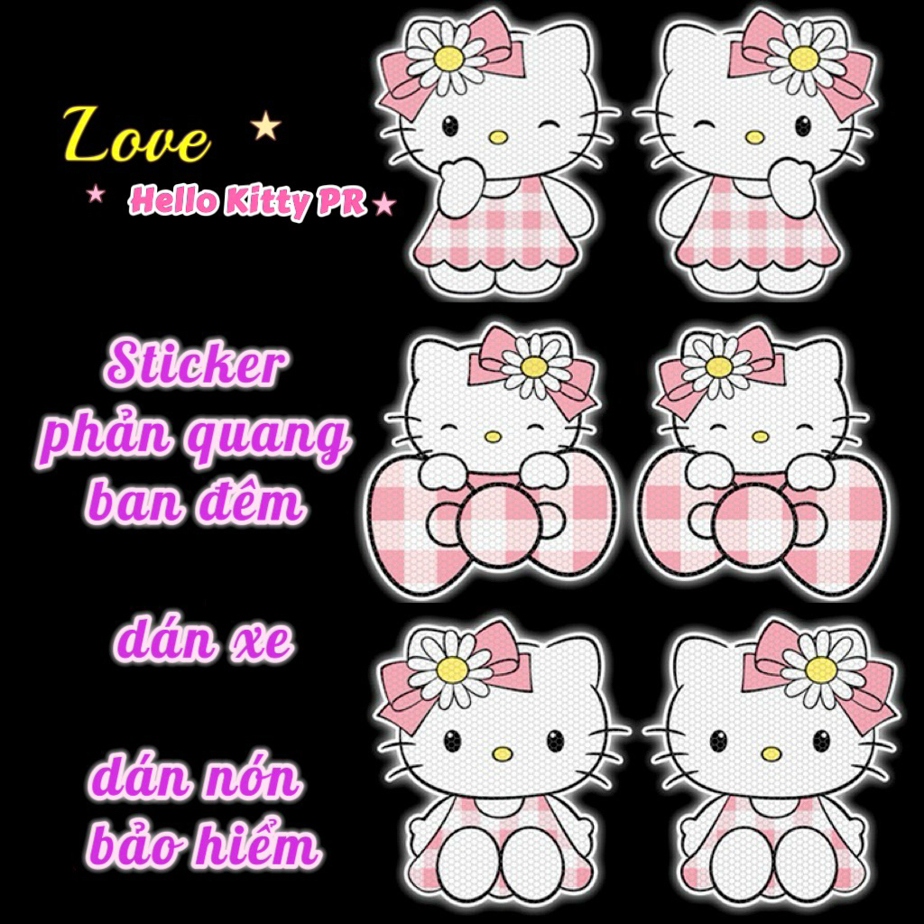 Sticker phản quang dán xe, nón bảo hiểm Hello Kitty