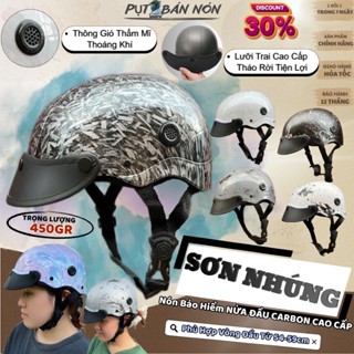  Mũ Nón Bảo Hiểm Nửa Đầu Dành Cho Nam Và Nữ Hoạ Tiết 1 2 NHÚNG SƠN PHỦ NANO Carbon Nhiều Màu Gắn Kính Không Ngã Màu CaSƠN 
