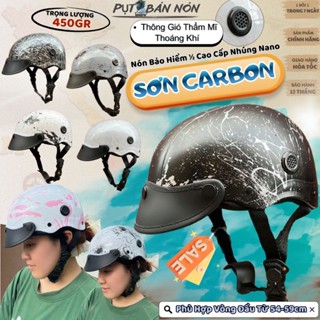  Mũ Nón Bảo Hiểm Nửa Đầu Dành Cho Nam Và Nữ 1 2 NHÚNG Hoạ Tiết SƠN PHỦ NANO Carbon Nhiều Màu Không Ngã Màu Cao Cấp HeSƠN 