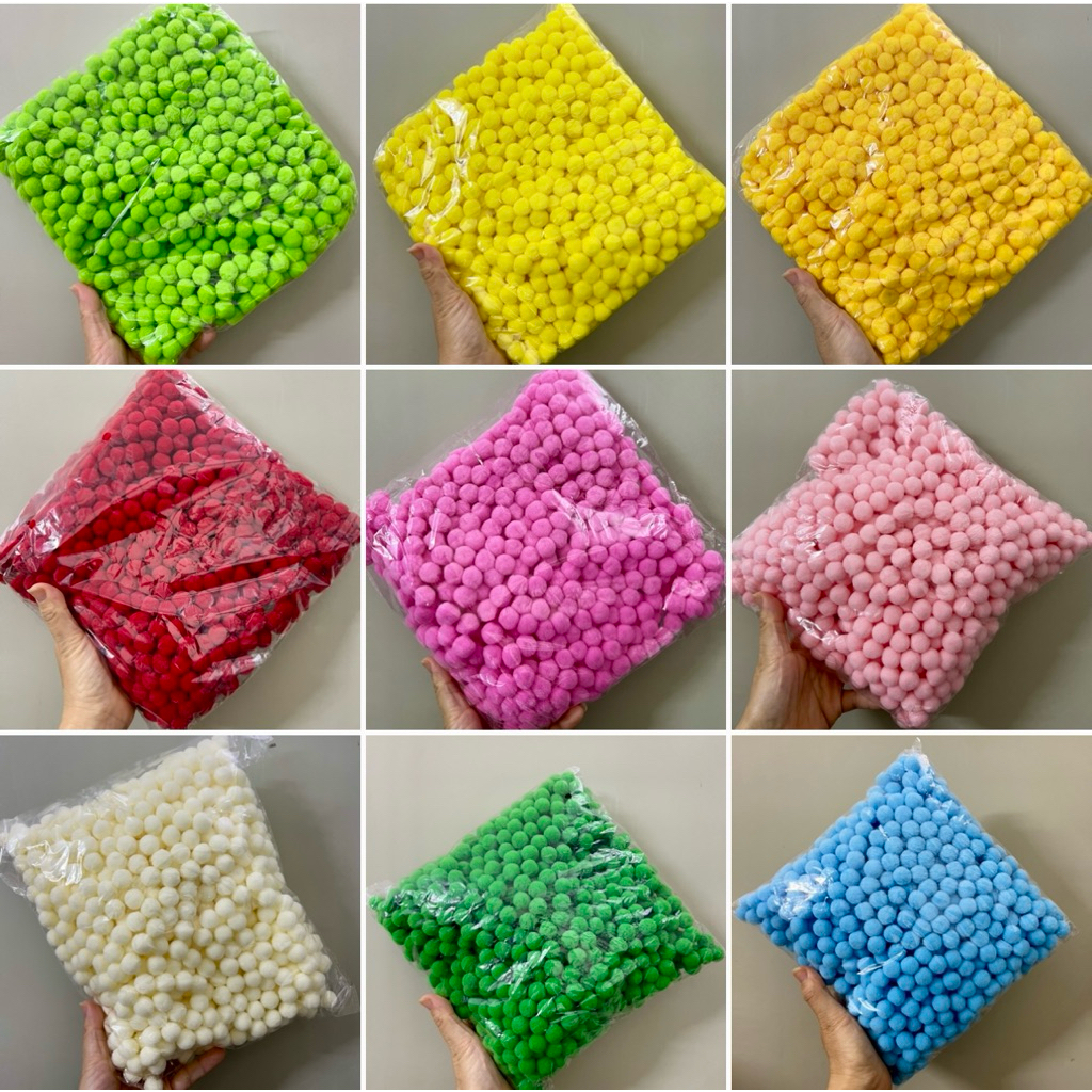Hạt PomPom màu đơn sắc sz 2cm, 1,5cm
