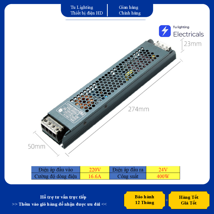 [ Giá Tốt] Nguồn Led Thép Xanh 24v 400W dùng cho led dây 24v trang trí nội ngoại thất