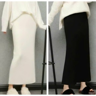   Có hai phiên bản  Chân váy chữ A midi dáng dài xẻ sau chất vải len thỏ mềm mịn co giãn 