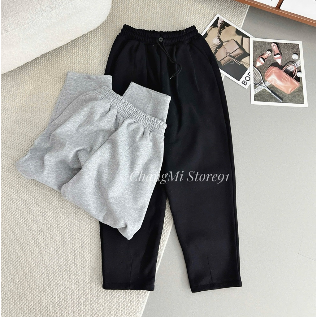 Quần baggy nỉ lót lông nữ,chất nỉ lót lông dày dặn, ấm, bản cạp chun có dây rút điều chỉnh cạp