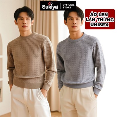 Áo Len Nam Lắn Thừng Unisex SUKIYA Cổ Tròn Chất Len Lông Thỏ Cao Cấp Mềm Mại Chống Lạnh Giữ Ấm AL121