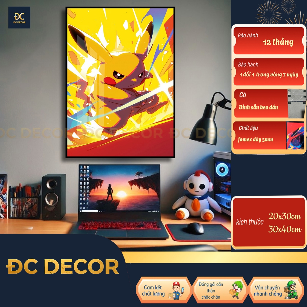 Tranh dán tường pokemon formex 5mm tráng gương tranh anime tranh dán tường phòng  ngủ