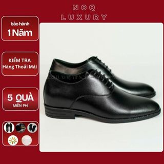 Giầy da nam công sở buộc dây tăng chiều cao 6,5cm , giày nam da bò đế cao su khâu