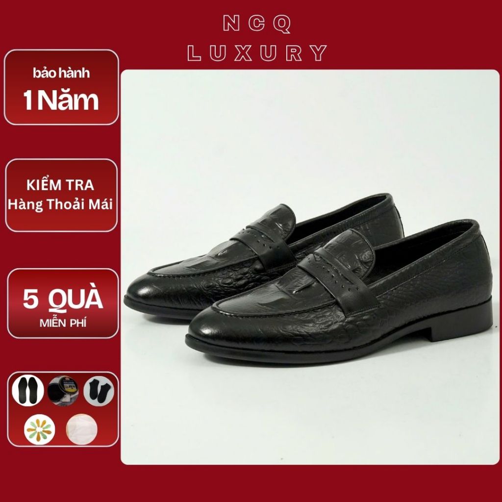 MÃ GIẢM GIÁ HÔM NAY NCQLUXURY2626 Giày tây nam công sở dập vân cá sấu - giày da bò đế cao su non đúc