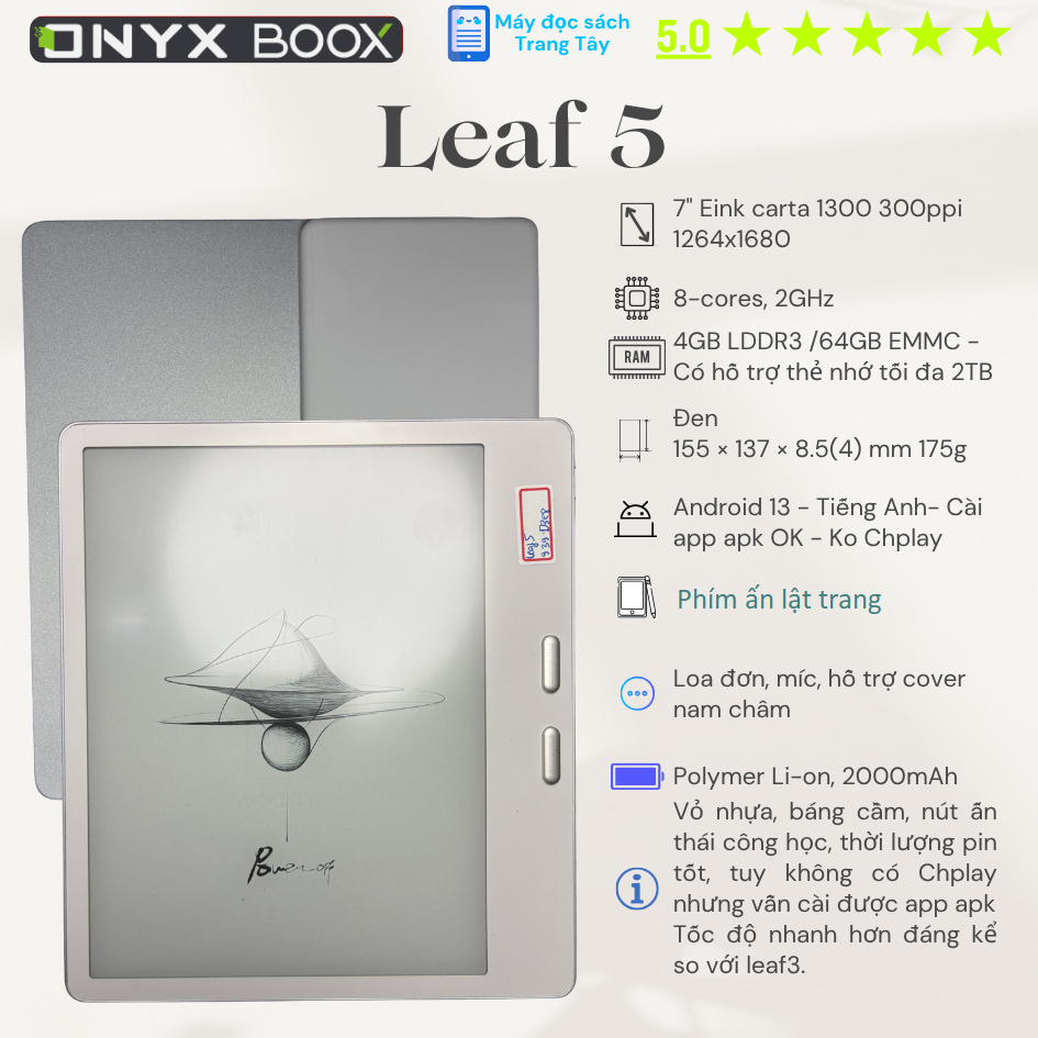 Máy đọc sách Onyx Boox Leaf 5