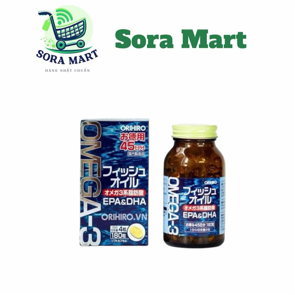 Dầu Cá Orihiro fish oil, Omega 3 EPA & DHA Orihiro Nhật Bản Hộp 180 Viên